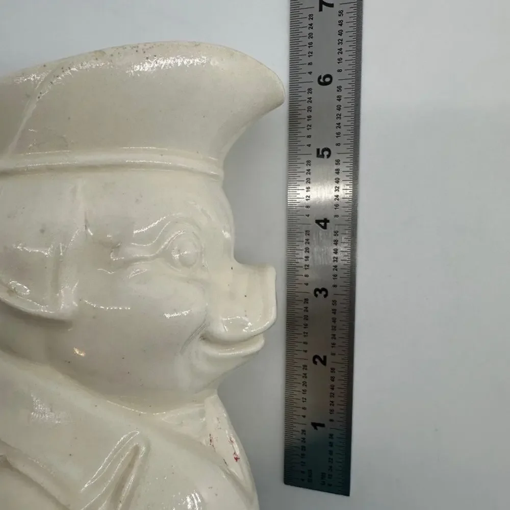 Vintage 1940s Colonial Pig Figural Pitcher Cream Ceramic Toby Jug 6